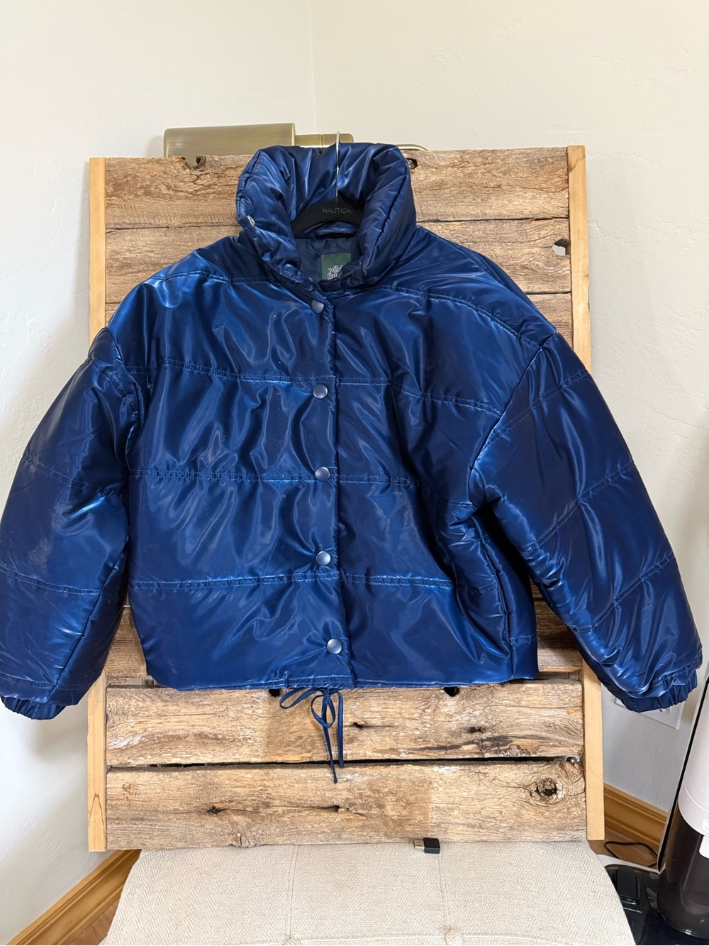 wild fable Shiny Navy Blue Cropped Puffer Jacket